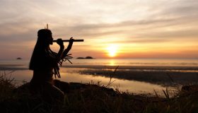 Silhouette,Of,A,Native,American,Indian,Playing,A,Bamboo,Flute